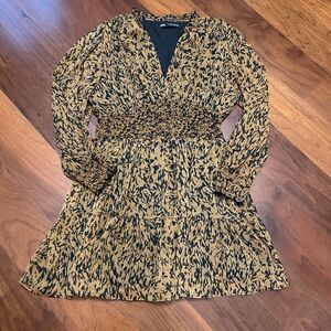 Zara women's animal print mini v-neck elastic waist dress size large blogger's f